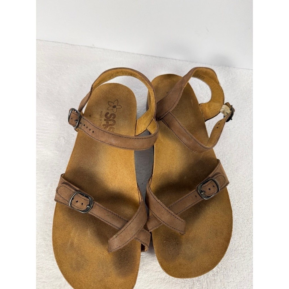 SAS Leather Strappy Sandals Brown Adjustable Buckle Comfort Women's 9N - Picture 2 of 7